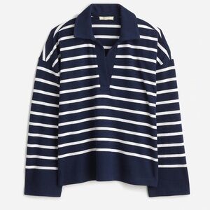 NWT Madewell Women’s Rugby Polo Tee Navy Blue White Stripe Size XS